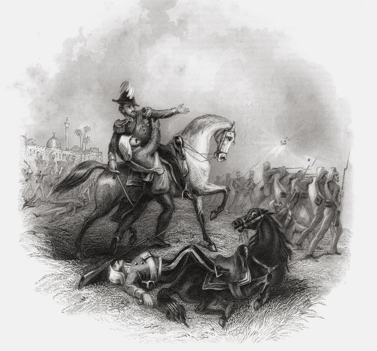 1868年に出版された「インディアン反乱の歴史」からのヘンリーモンゴメリーローレンス卿の死 作： 英語学校