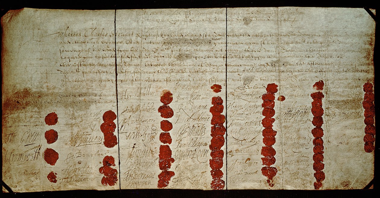 チャールズ1世の死亡令状（1600〜49年）1648年1月29日（実際には1649年） 作： 英語学校