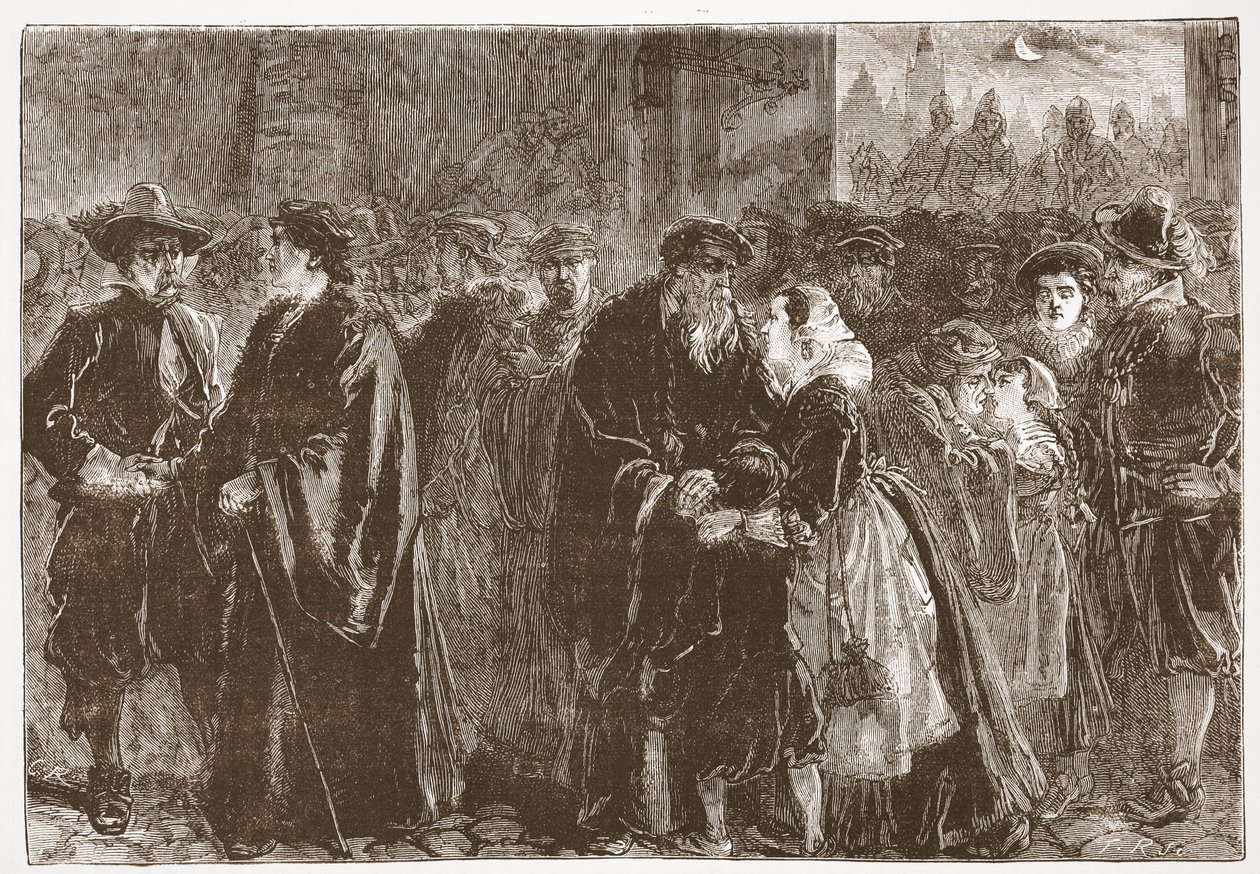 クッテンベルクから追放された大臣の出発、イラストはジェームズ・エイトケン・ワイリー（1808-1890）によるプロテスタンティズムの歴史、パブ。 1878 作： 英語学校