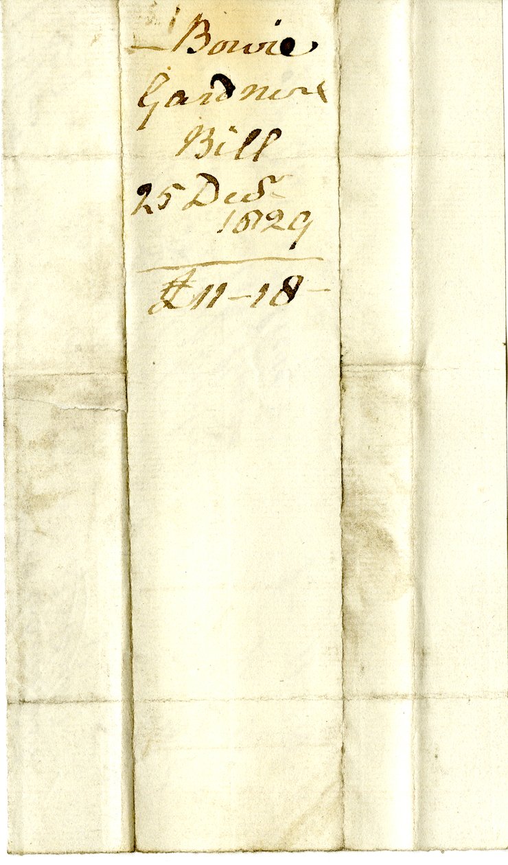 Devonshire MSS AS 3101, folio, Pinder SimpsonがLord George Cavendishのために決済した請求書の束から、Alexander Bowieの請求書を含む。 作： 英語学校