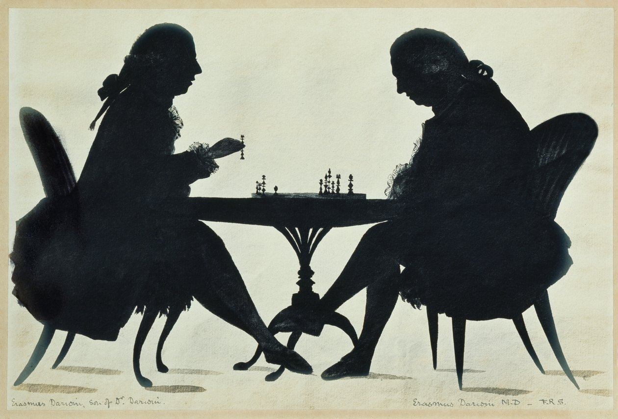 Dr. E. Darwin jogando xadrez com seu filho, c.1780 (aquarela sobre papel) 作： 英語学校