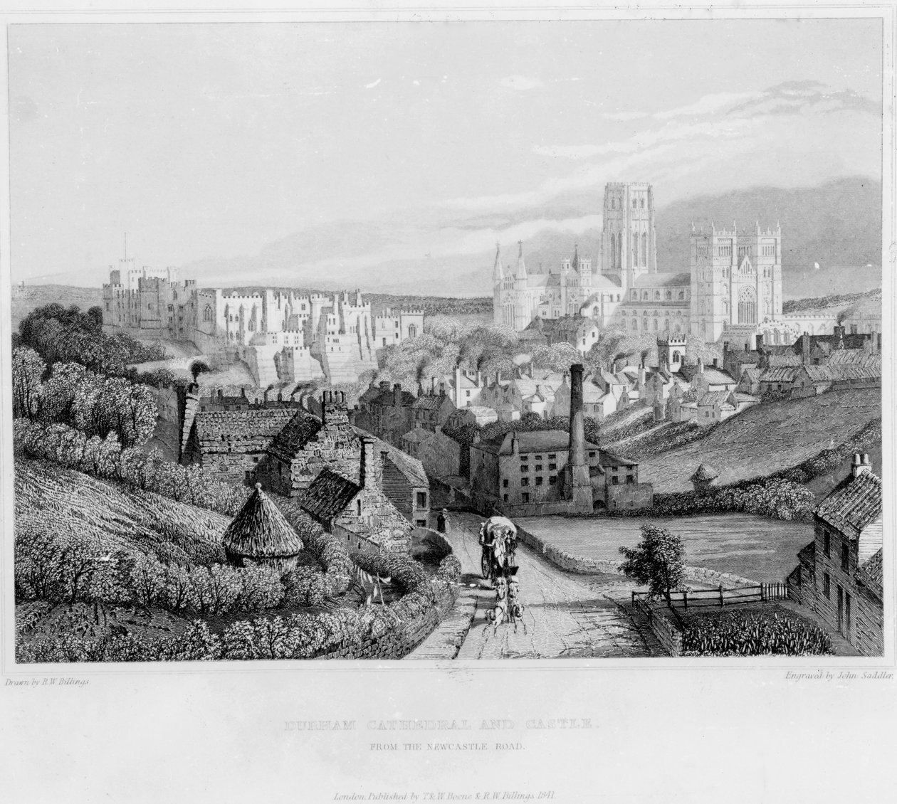 ニューカッスルロードからのダラム大聖堂と城、1841年 作： 英語学校