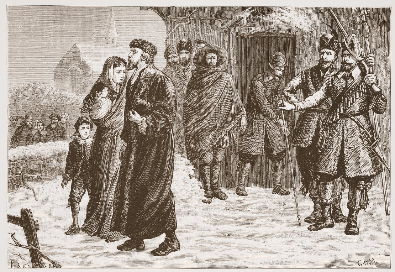 冬のハンガリーのプロテスタント牧師の追放、イラスト：James Aitken Wylie（1808-1890）によるThe Protestantismの歴史、パブ。 1878 作： 英語学校