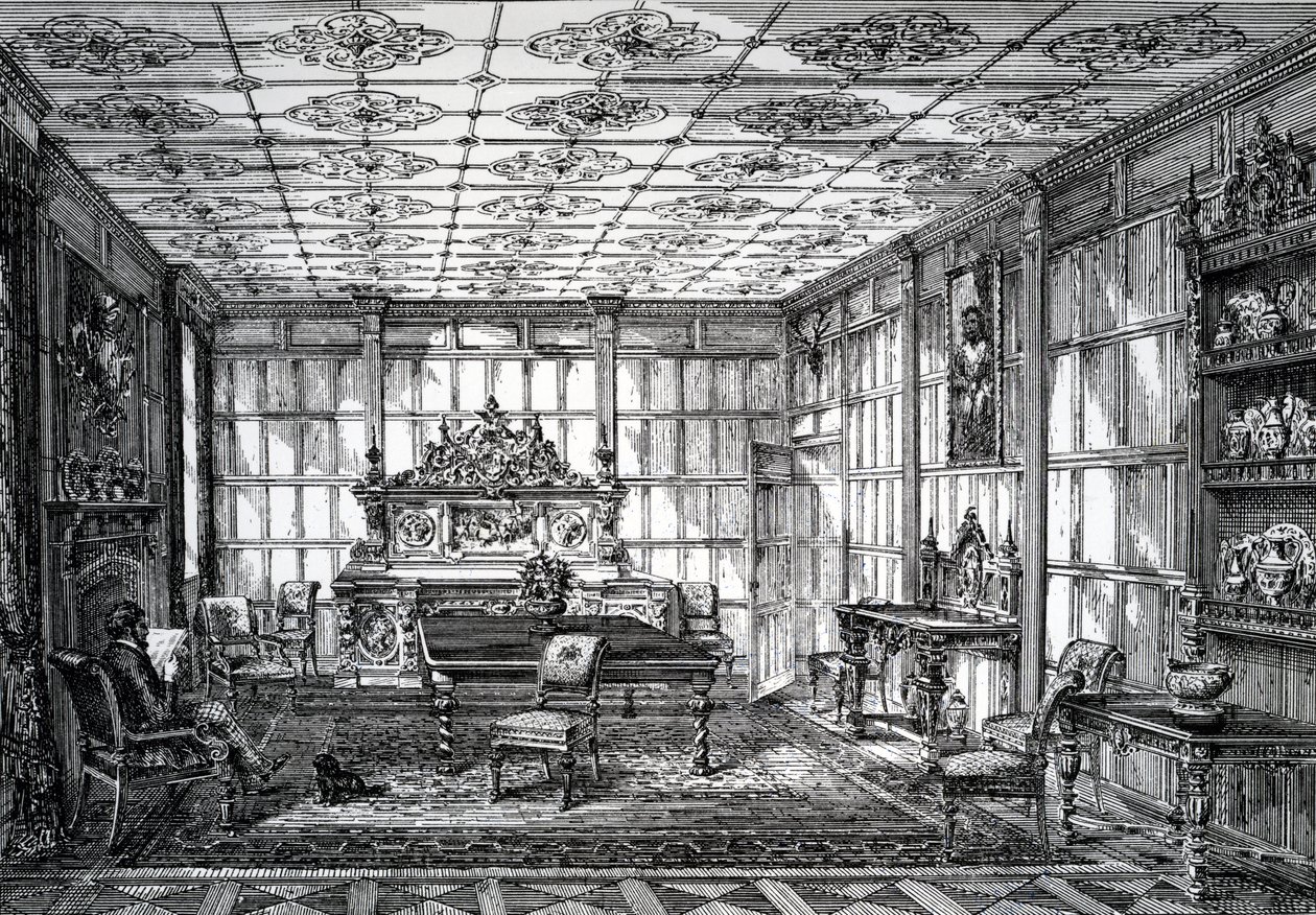 1872年10月1日、The House-Furnisher＆Decoratorに掲載されたElizabethanダイニングルーム 作： 英語学校