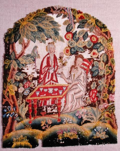 刺繍された椅子、1700年頃（ウールとシルク、キャンバス） 作： 英語学校