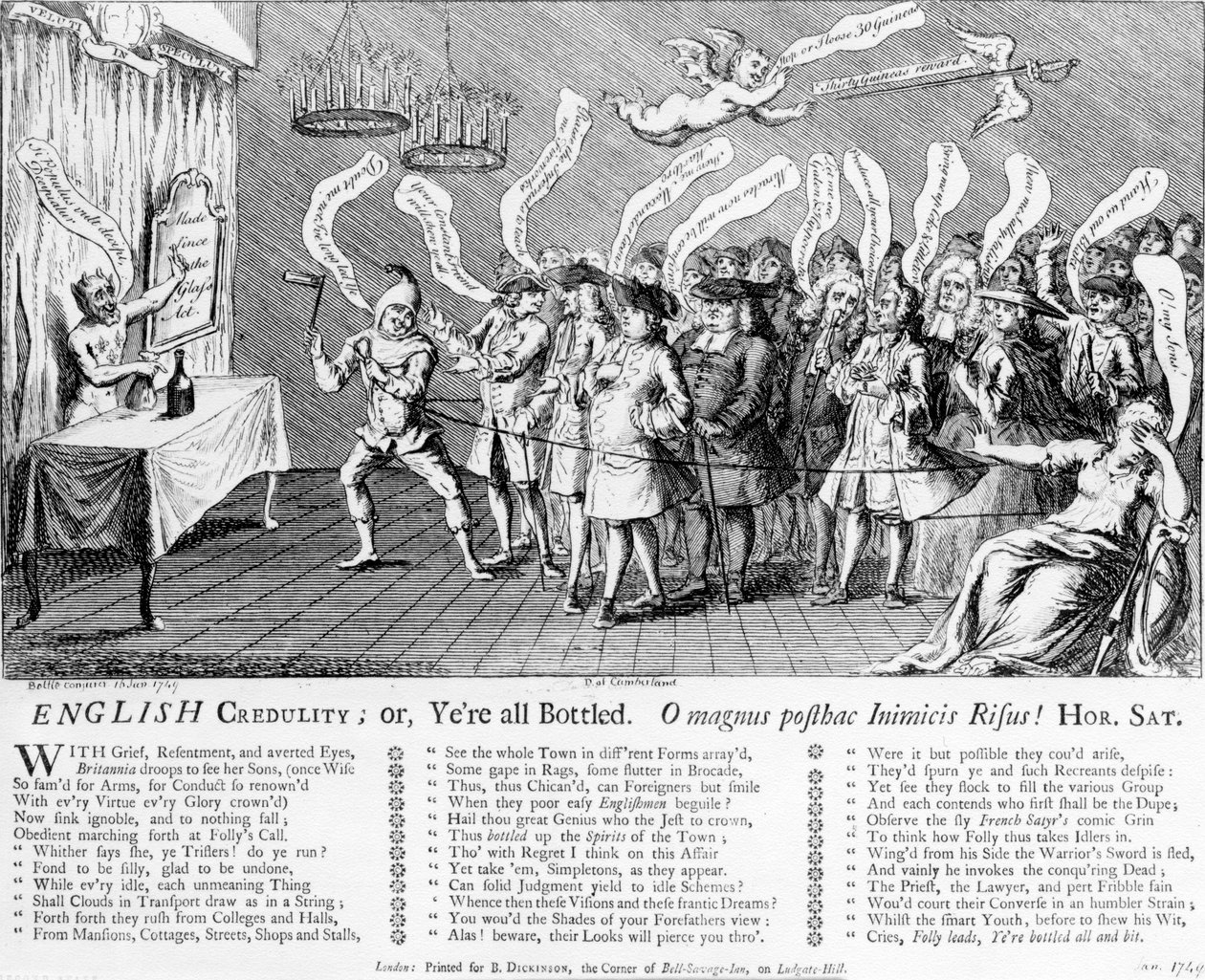 イングリッシュ・クレディリティまたはイエール・オール・ボトル入り、1749 作： 英語学校