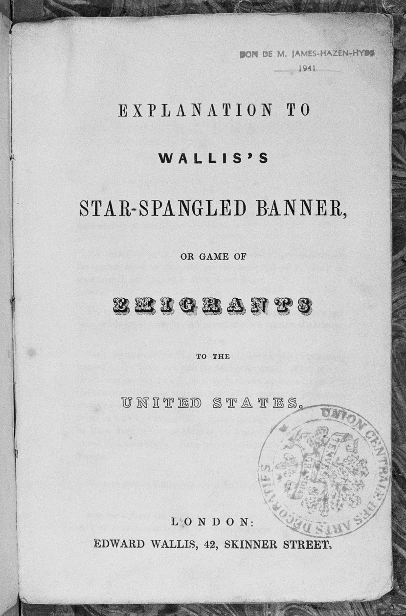 アメリカへの星条旗または移民のゲームの説明、c.1840 作： 英語学校