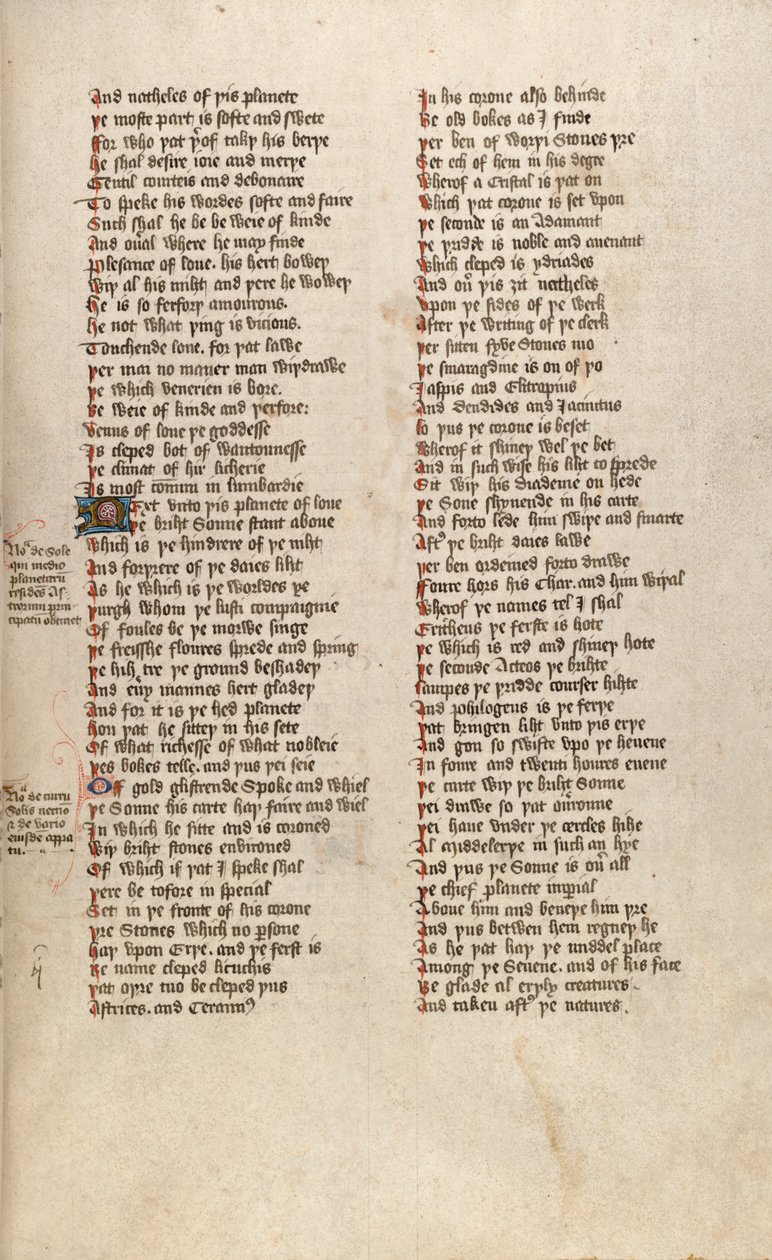 Ms New Coll 266のF151r、John GowerによるDe confessio amantis（ペン＆ベラムのインク） 作： 英語学校