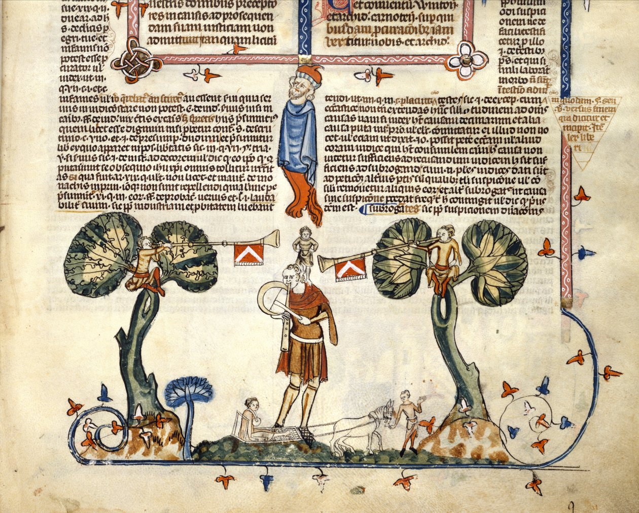 F.94 ファイフとドラムを演奏する男、Smithfield Decretals、1340年頃（ベラム） 作： 英語学校