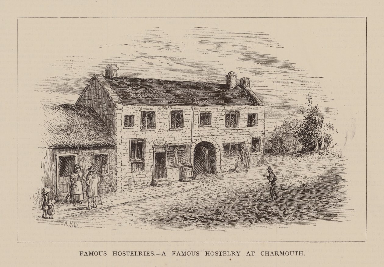 Famous Hostelries, A Famous Hostelry at Charmouth（チャーマスの有名なホステル）（エングレーヴィング 作： 英語学校