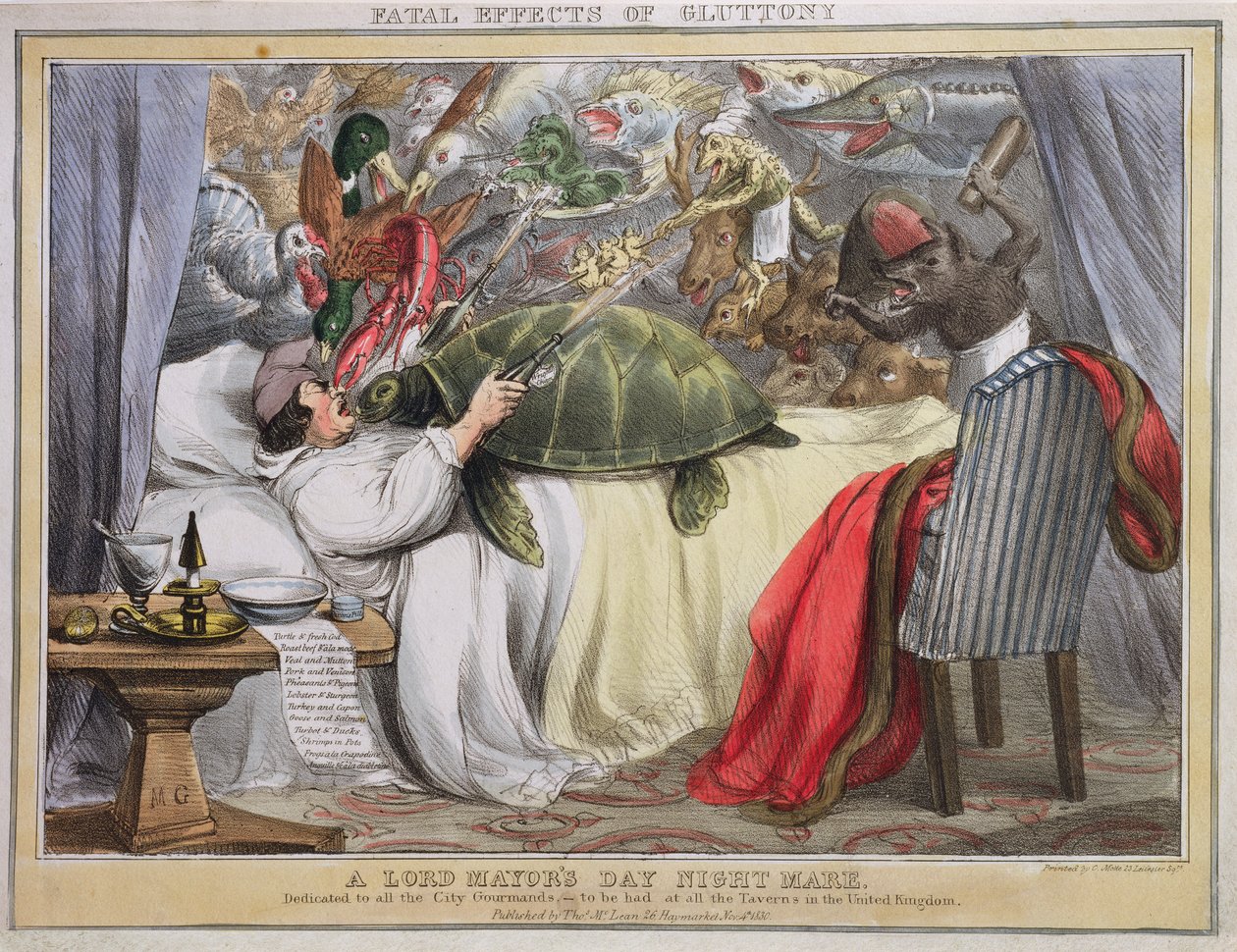 ロードマヨールズデイナイトメアである大食いの致命的な影響、トーマスマクリーン発行（1788-1875）1830 作： 英語学校