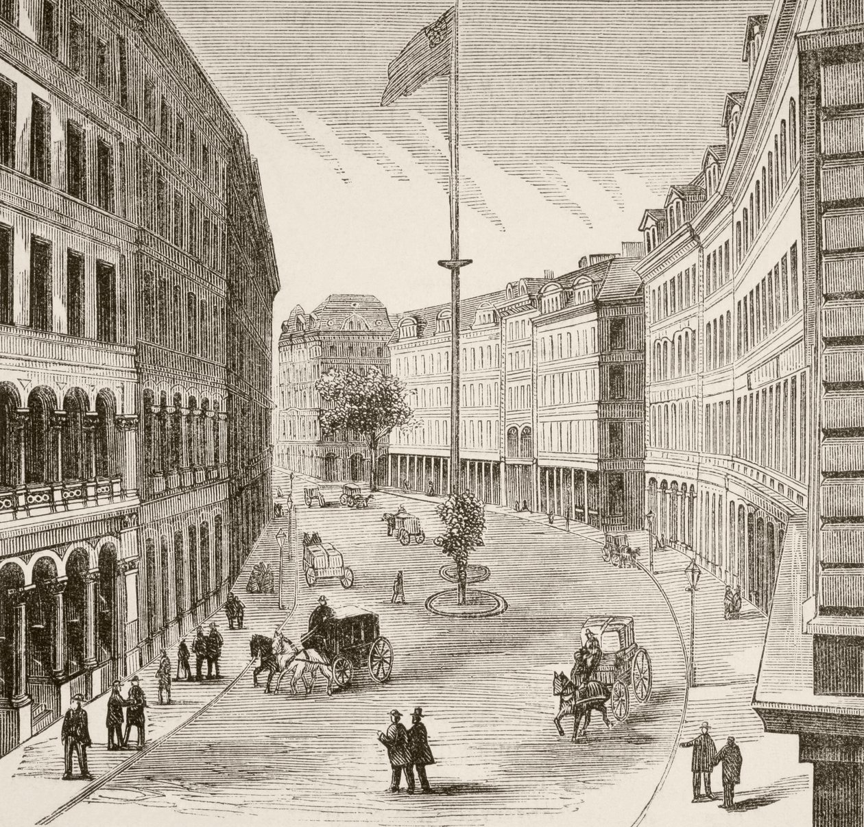 1870年代のマサチューセッツ州ボストン、フランクリン・ストリート（リトグラフ） 作： 英語学校