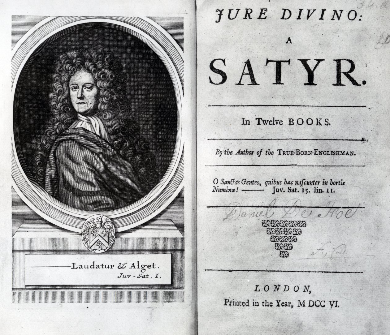 ジュレディヴィーノの表紙とタイトルページ：ダニエルデフォーのサテュロス、1706年に公開 作： 英語学校