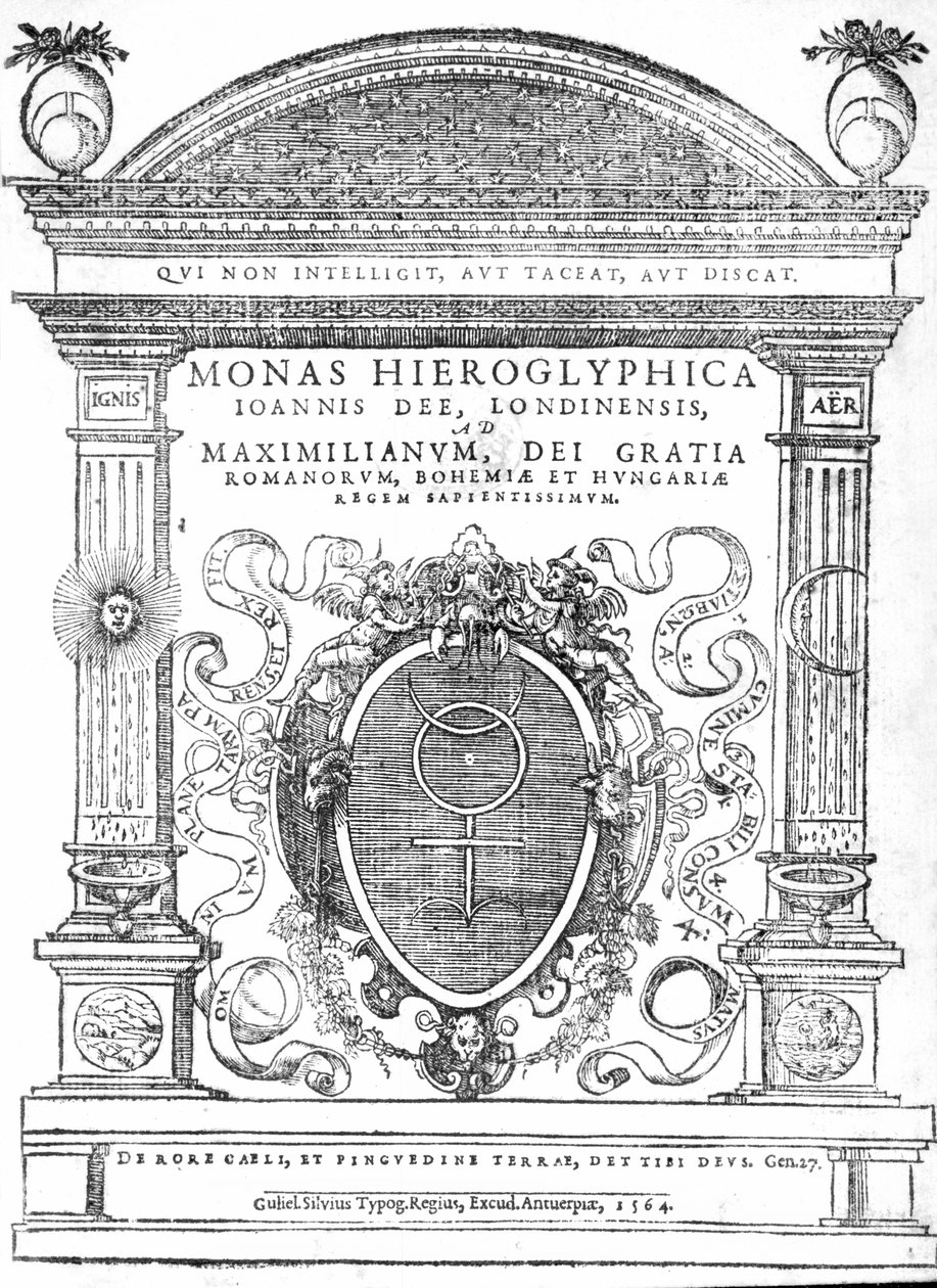 1564年に出版されたJohn DeeによるMonas HieroglyphicaのFrontispiece（印刷） 作： 英語学校
