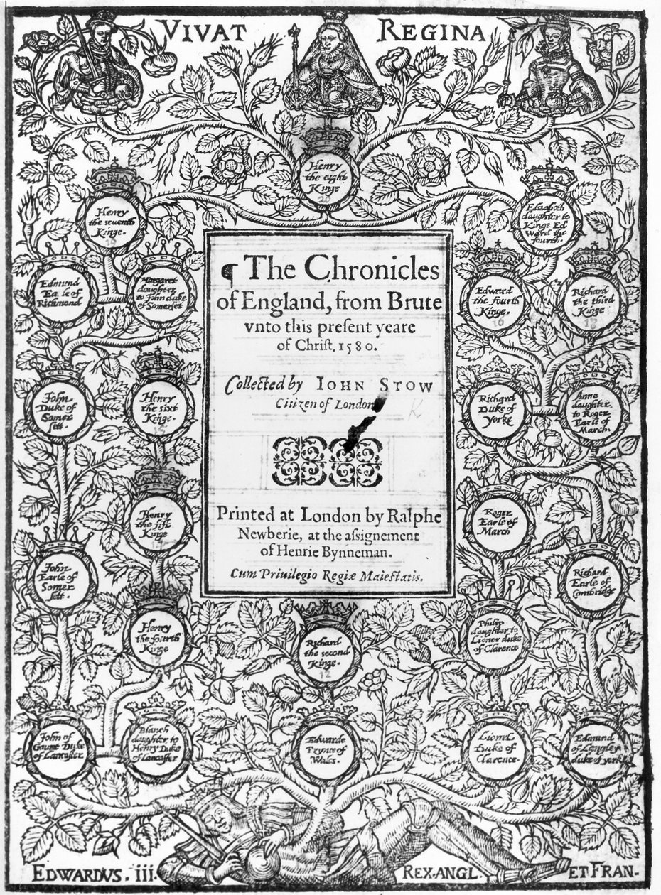 ジョンストウ 『イングランドの年代記』の口絵（c.1525-1605）、1580 作： 英語学校