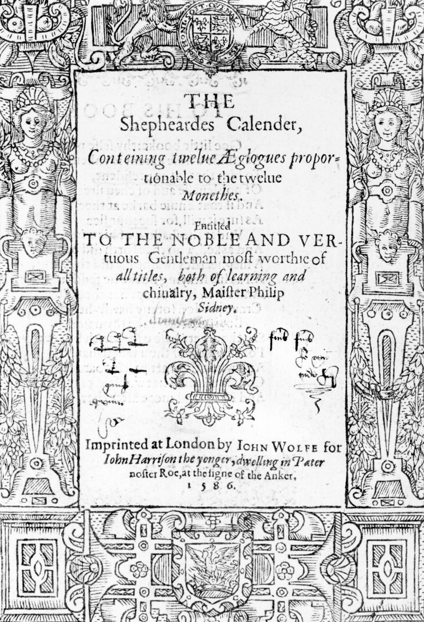 Esmond Spenser（1552-99）によるThe Shepheardesカレンダーの口絵、1586年発行 作： 英語学校