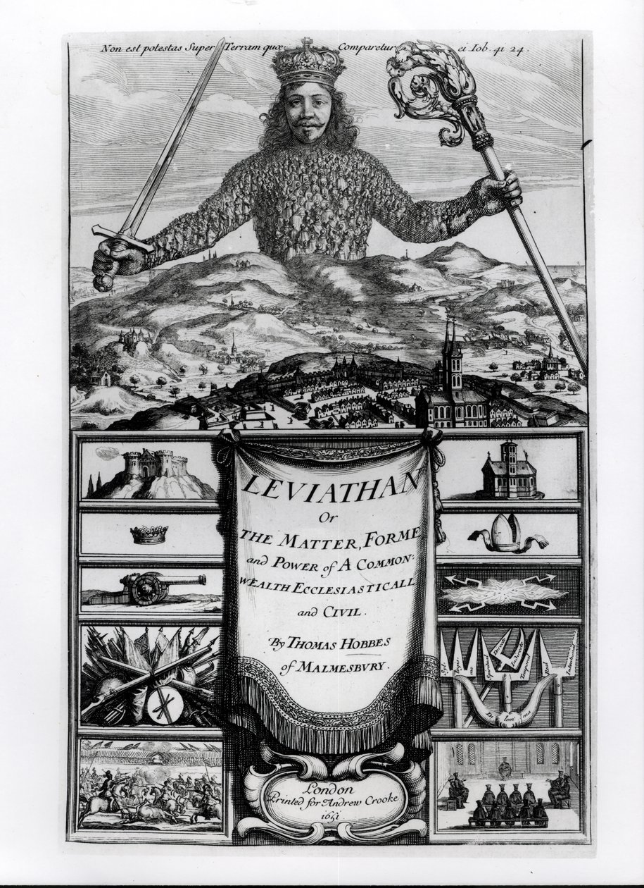 マルムズベリーのトーマス・ホッブス（1588-1679）による、リヴァイアサンまたは共通の富の形式、権力への口絵、エクレスシアスティカルと市民の1651年 作： 英語学校