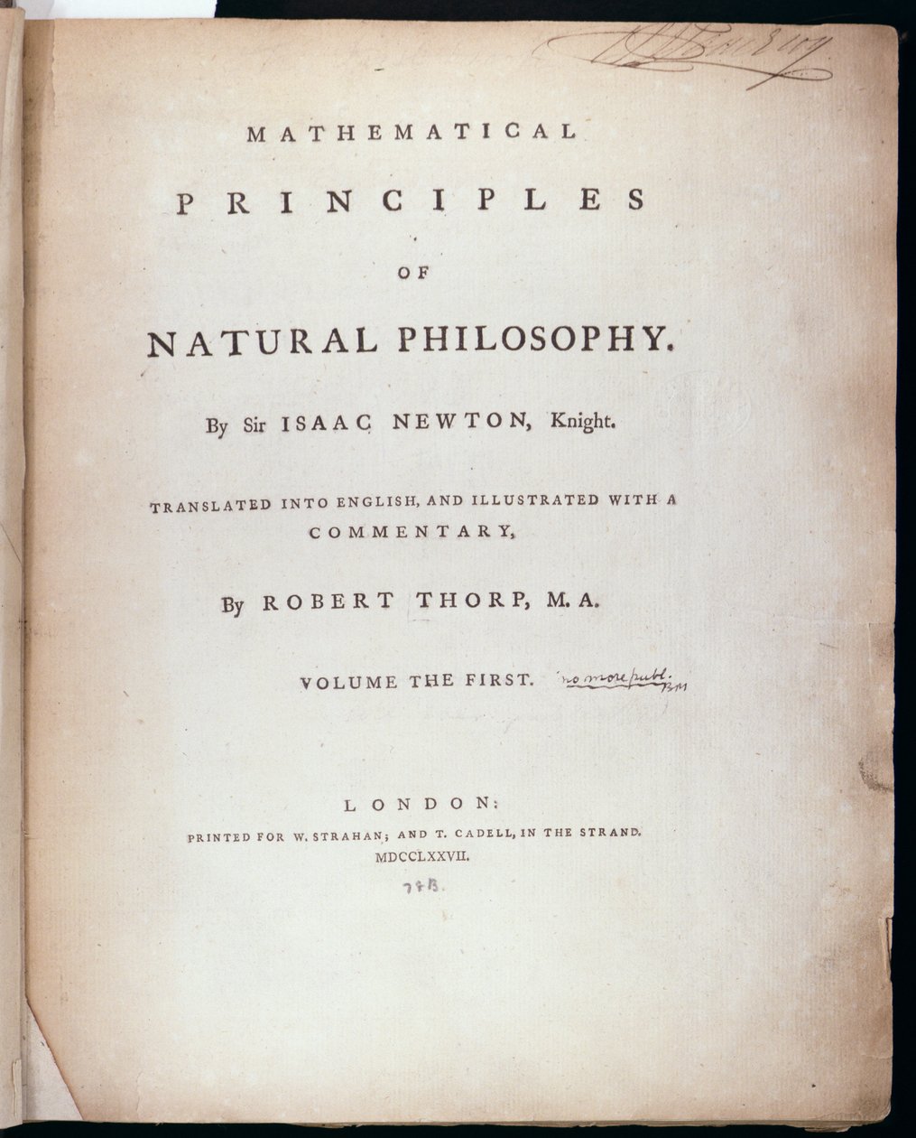 アイザック・ニュートン卿による自然哲学の数学的原理の第1巻への口絵（1642-1727）1777 作： 英語学校