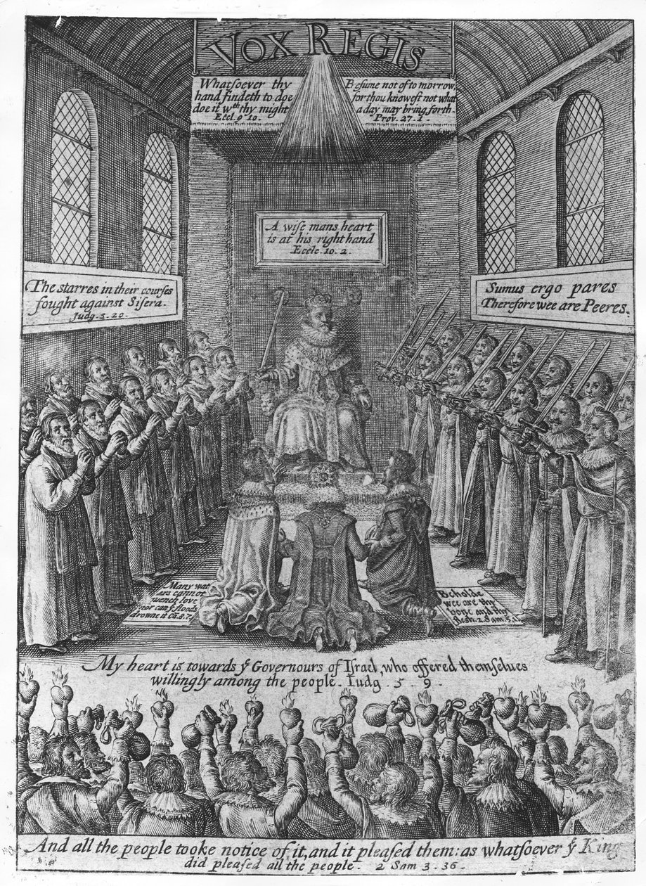 トーマススコットによる「ヴォックスレジス」の前絵、c.1624（彫刻） 作： 英語学校
