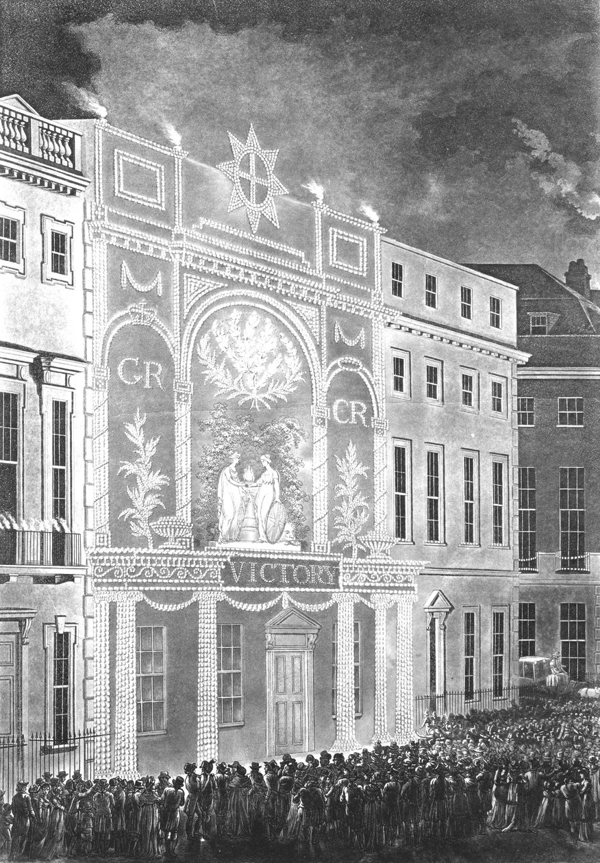 ポートマンスクエアに集まり、イギリスとフランスの平和のためのイルミネーションを見るため、1806年 作： 英語学校