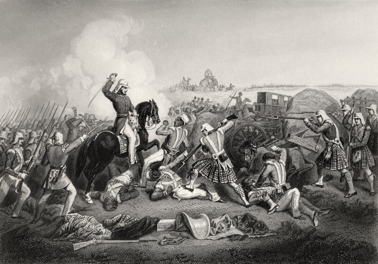1858年に発行された「インディアン反乱の歴史」からの1857年のフッティポアでのハブロック将軍のナナサヒブへの攻撃 作： 英語学校