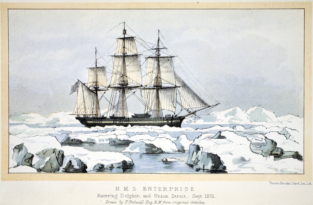 HMSエンタープライズ、1852年9月、ドルフィンとユニオン海峡に進入 作： 英語学校