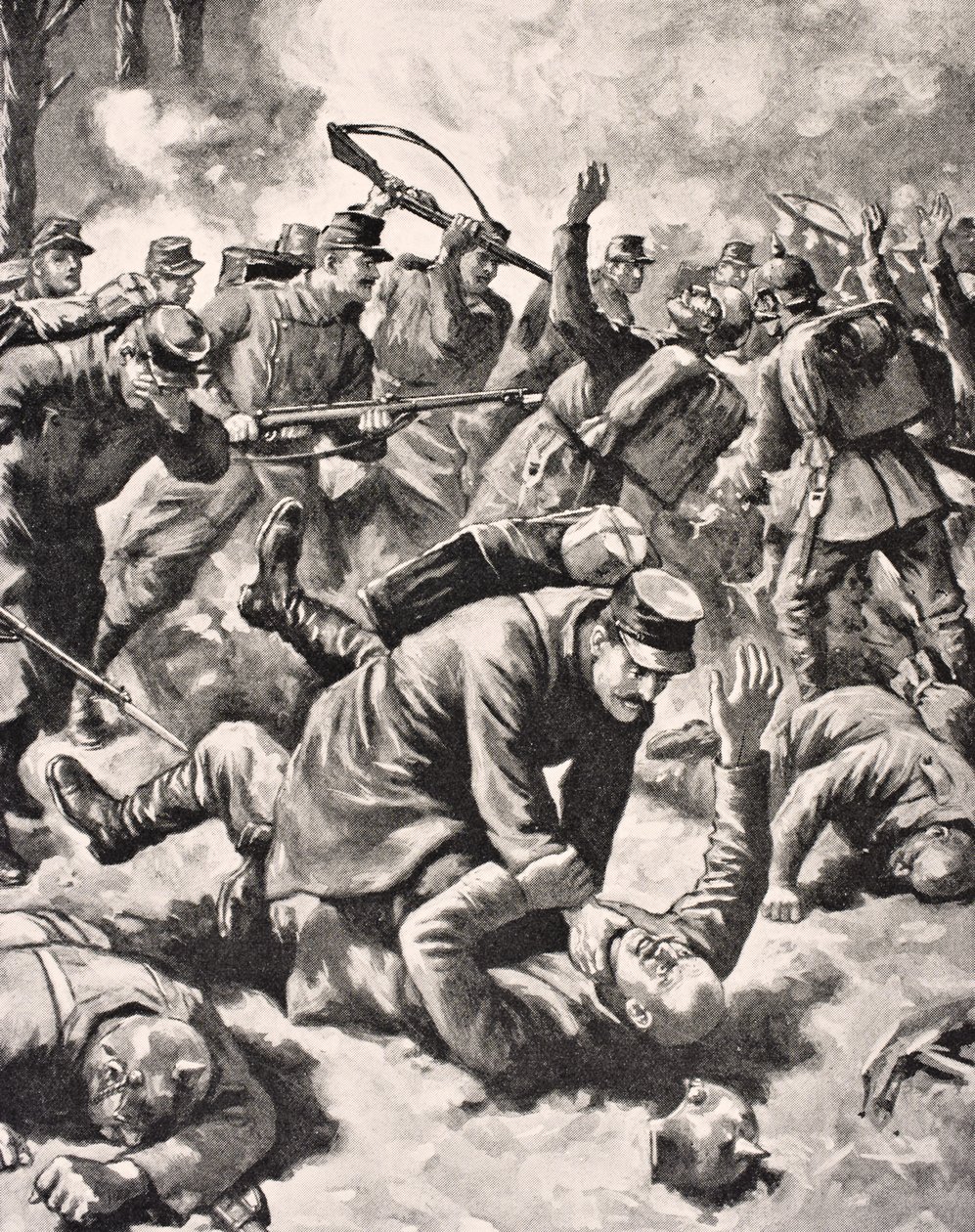 1916年にロンドンで出版された「The War Illustrated deLuxe」からのドイツと西洋の兵士間の戦い 作： 英語学校
