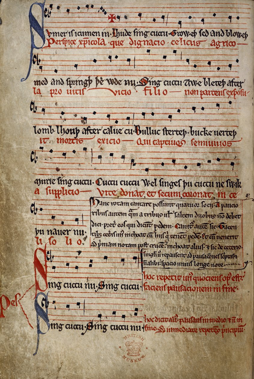 Harl 978 fol.11v Sumer is icumen in, from the Summer Canon (Reading Rota) (ベラム) 作： 英語学校