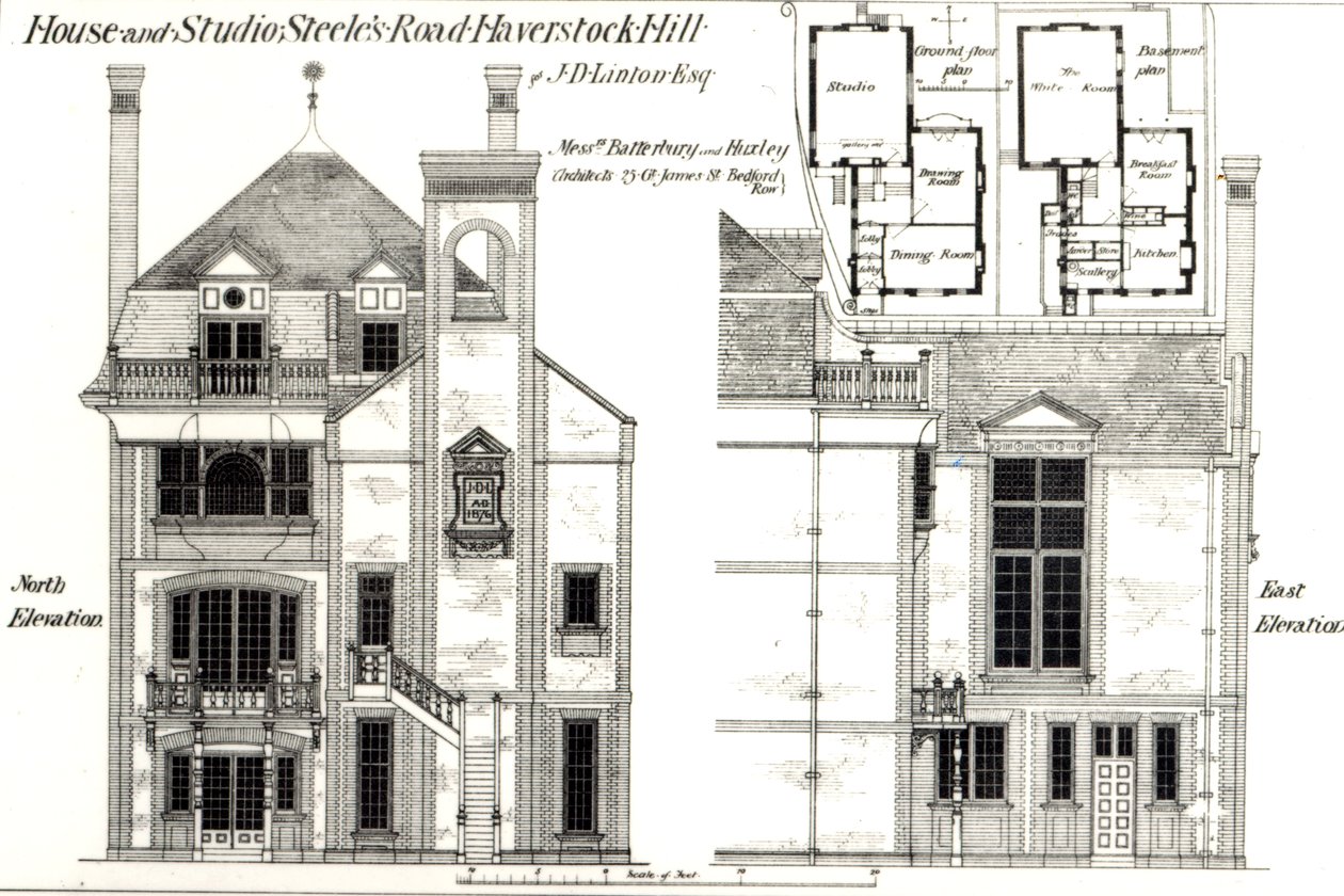 House and Studio、Steeles Road、Haverstock Hill、from the Building News、1877年2月9日 作： 英語学校