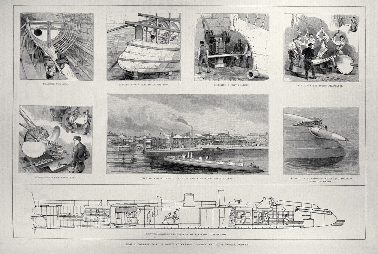 1886年3月27日の「The Illustrated London News」のポプラのYarrow and Co.の作品で魚雷艇がどのように建造されているか 作： 英語学校