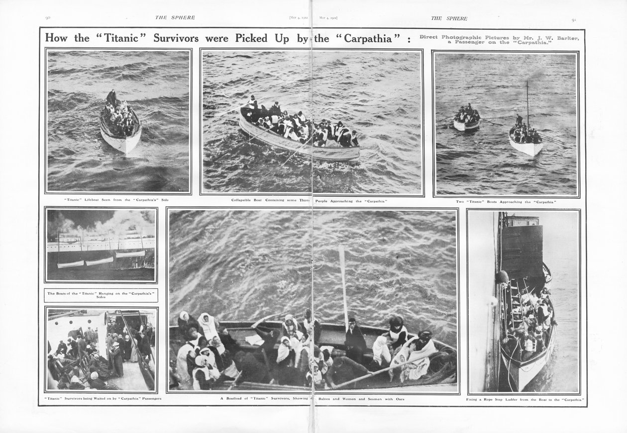 1912年5月4日、「球体」から、カルパティアによってタイタニック号の生存者がどのようにして拾われたか 作： 英語学校