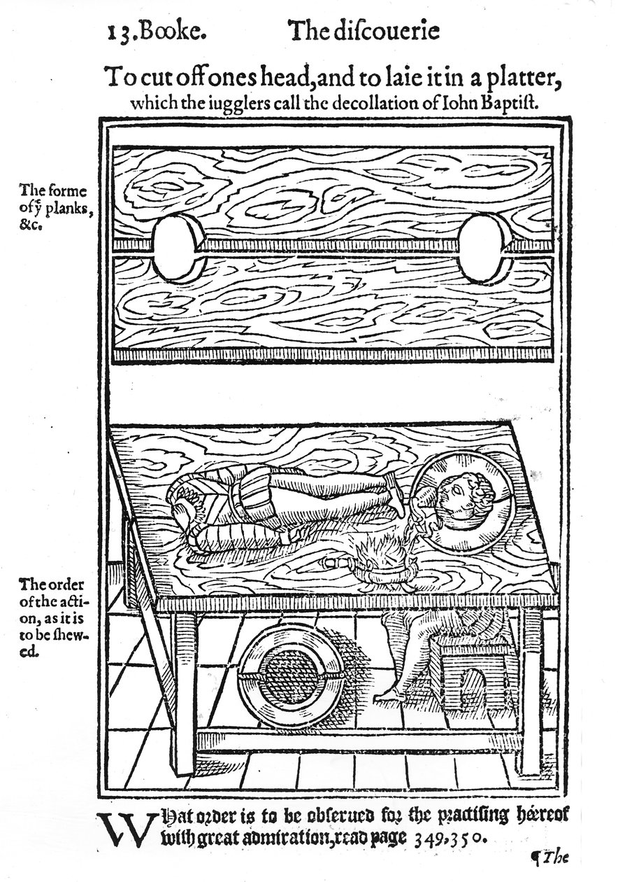 頭を切り落とし、大皿に置く方法、1584（木版） 作： 英語学校