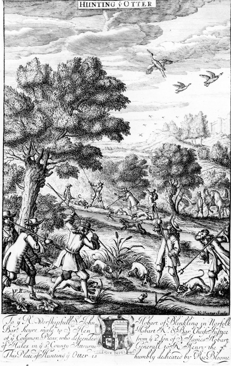 「カワウソの狩猟」（リチャードブルーム発行の「紳士のレクリエーション」より）1686 作： 英語学校