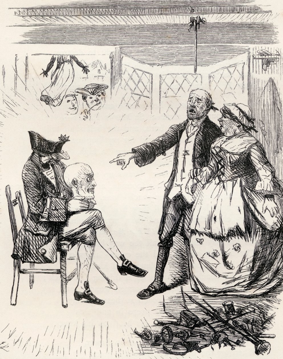 1865年に出版されたThomas Ingoldsbyによる「The Ingoldsby Legends or Mirth and Marvels」からの詩「The Legend of Hamilton Tighe」のJ. Leechによるイラスト 作： 英語学校