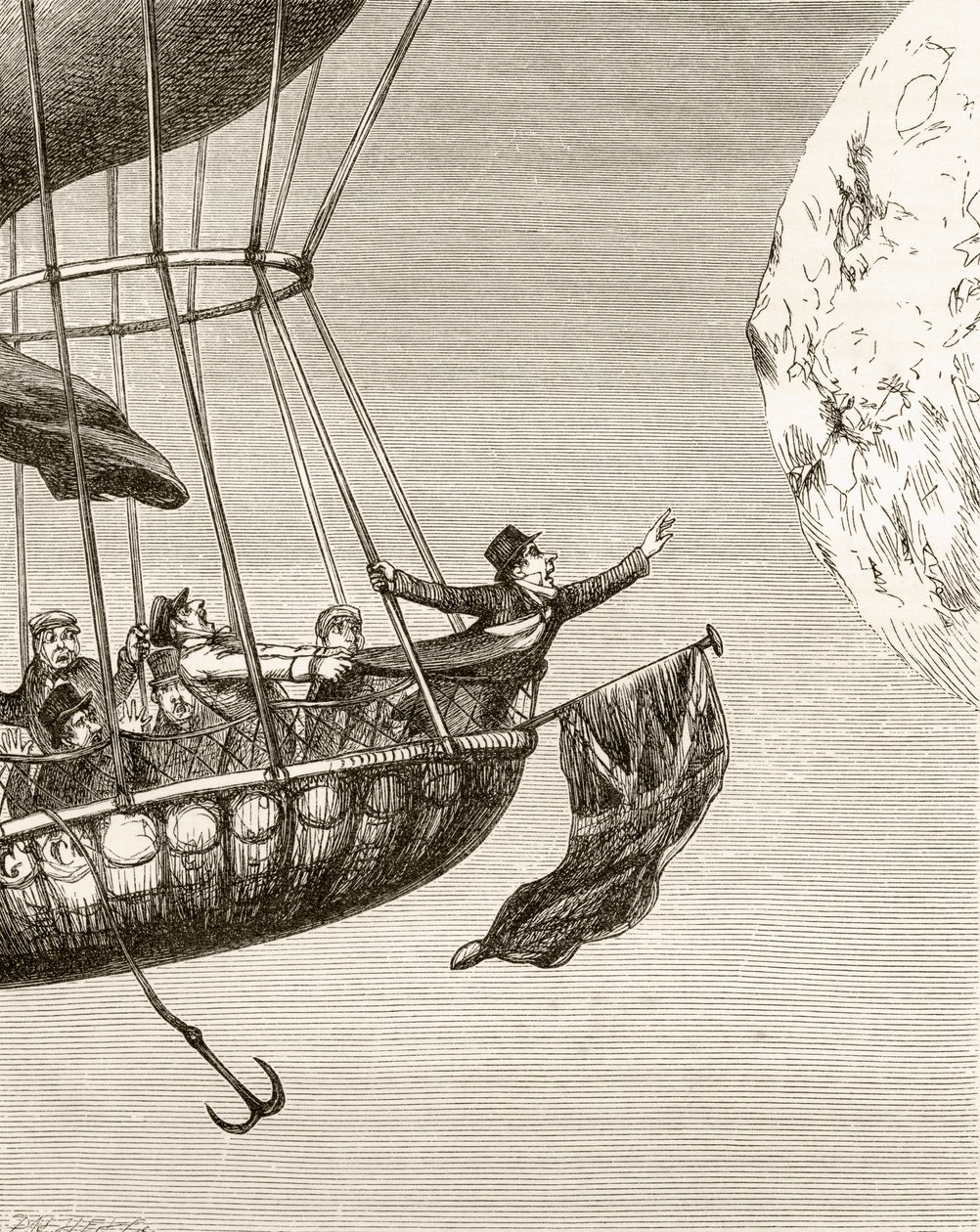 1865年に出版されたThomas Ingoldsbyによる詩「The Ingoldsby Legends or Mirth and Marvels」からの詩「The Monstre Balloon」のGeorge Cruikshankによるイラスト 作： 英語学校