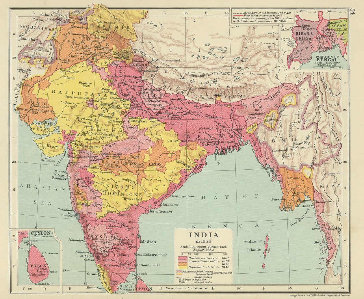 1858年のインド（カラーリトグラフ） 作： 英語学校