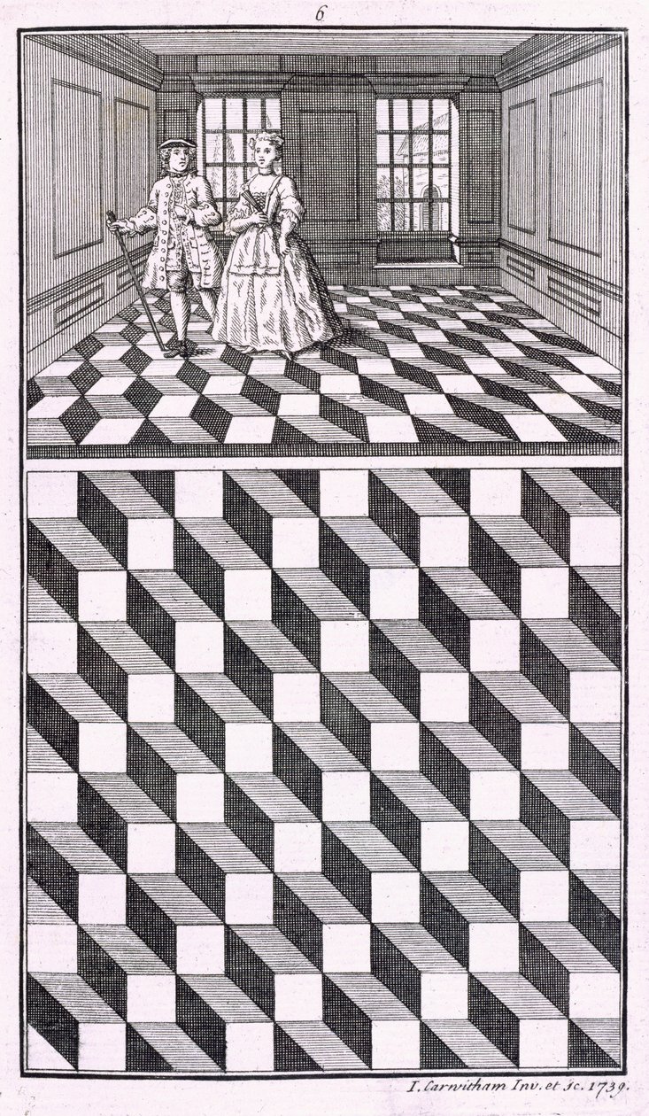 インテリア、さまざまな種類の床の装飾のイラスト、John Carwitham、1739年、bw彫刻 作： 英語学校