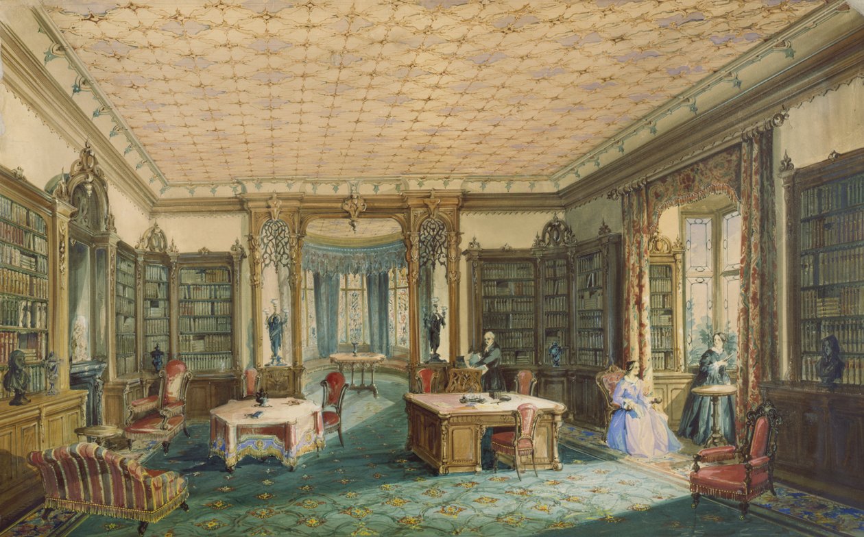 ビクトリア朝の図書館の内部（紙にトイレ） 作： 英語学校