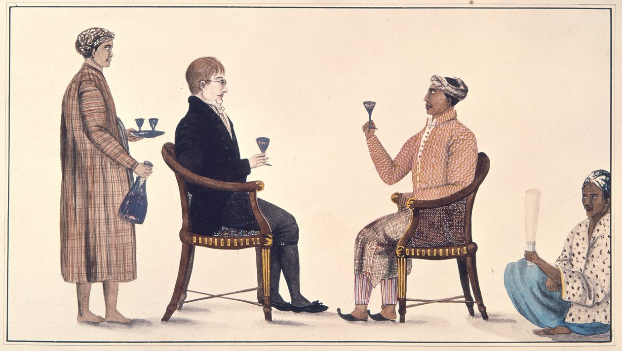 ジャワのグランディとオランダ人、「ジャワでコリン・マッケンジー（1754-1821）の監督の下で作成された116枚のドローイングのアルバム」c.1811-13（カラーリソ） 作： 英語学校