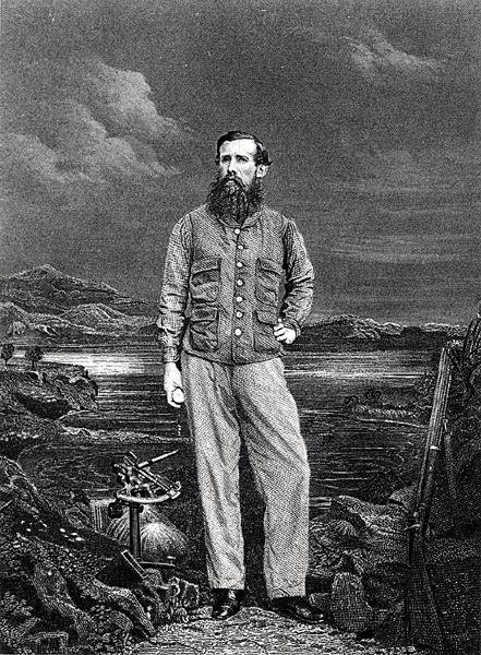 1863年に出版されたJohn Hanning Spekeの著書「Journal of the Discovery of the Source of the Nile（ナイル川源流の発見）」の表紙（エングレービング）（モノクロ写真）。 作： 英語学校