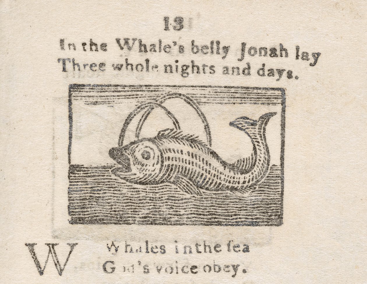 「クジラの腹のジョナ」、「子供のアルファベット...」からの文字Wのイラスト、1820年頃（彫刻） 作： 英語学校