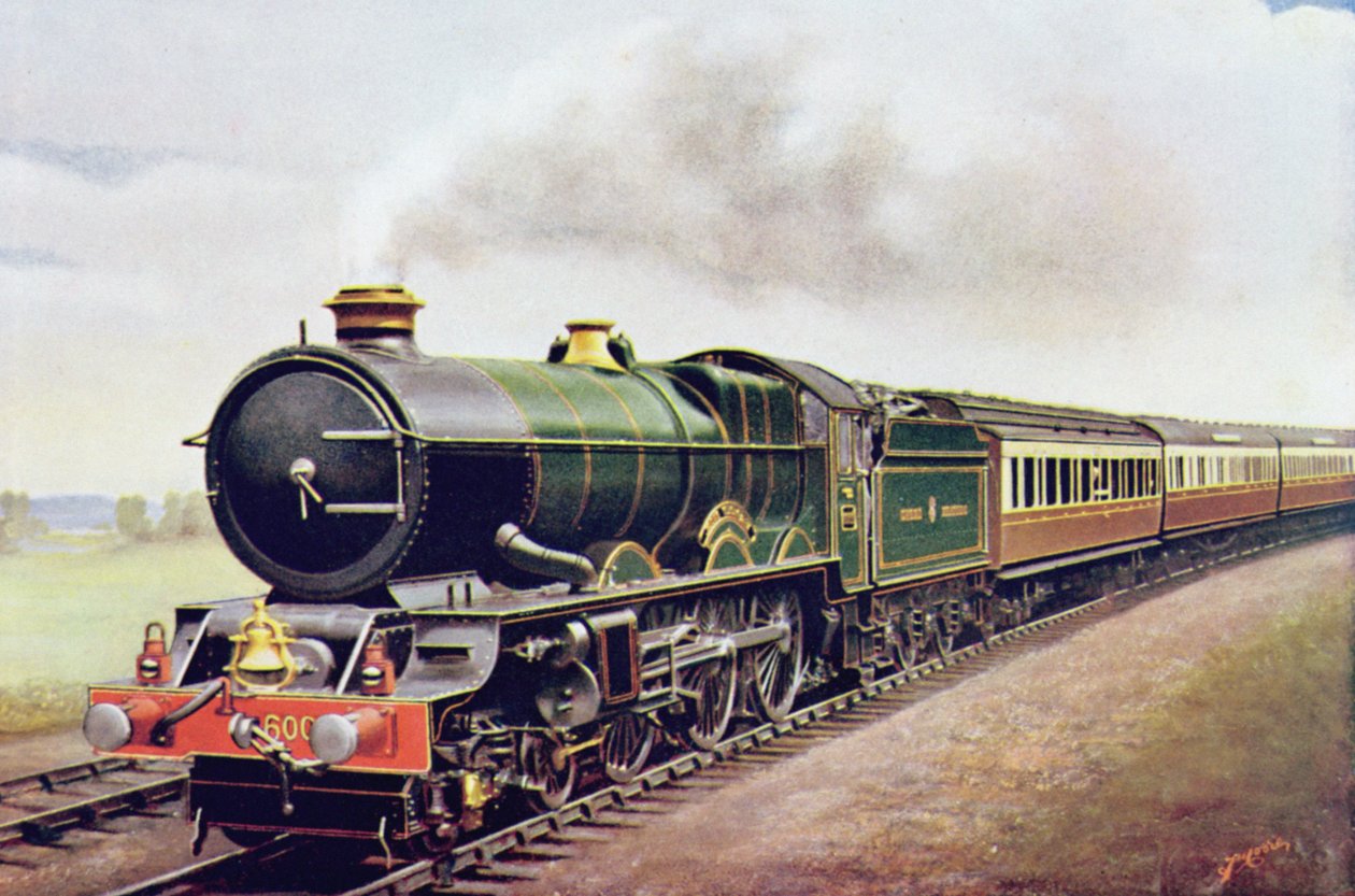 GWRコーニッシュ鉄道エクスプレスのキングジョージV、The Wonder Book of Railwaysのイラスト、第14版、ハリーゴールディング編集1929 作： 英語学校