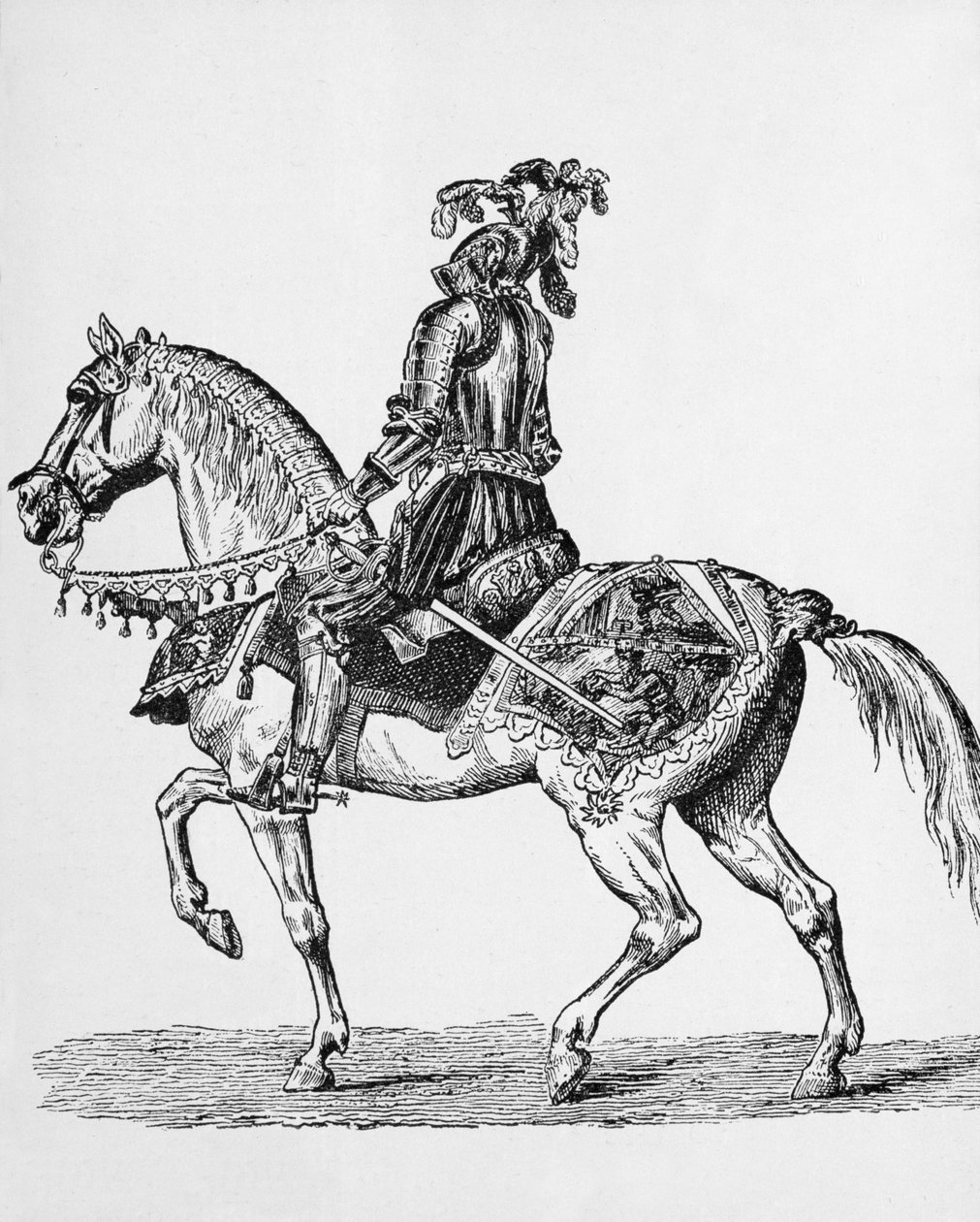 1400年代のガラの服装の乗馬騎士 作： 英語学校