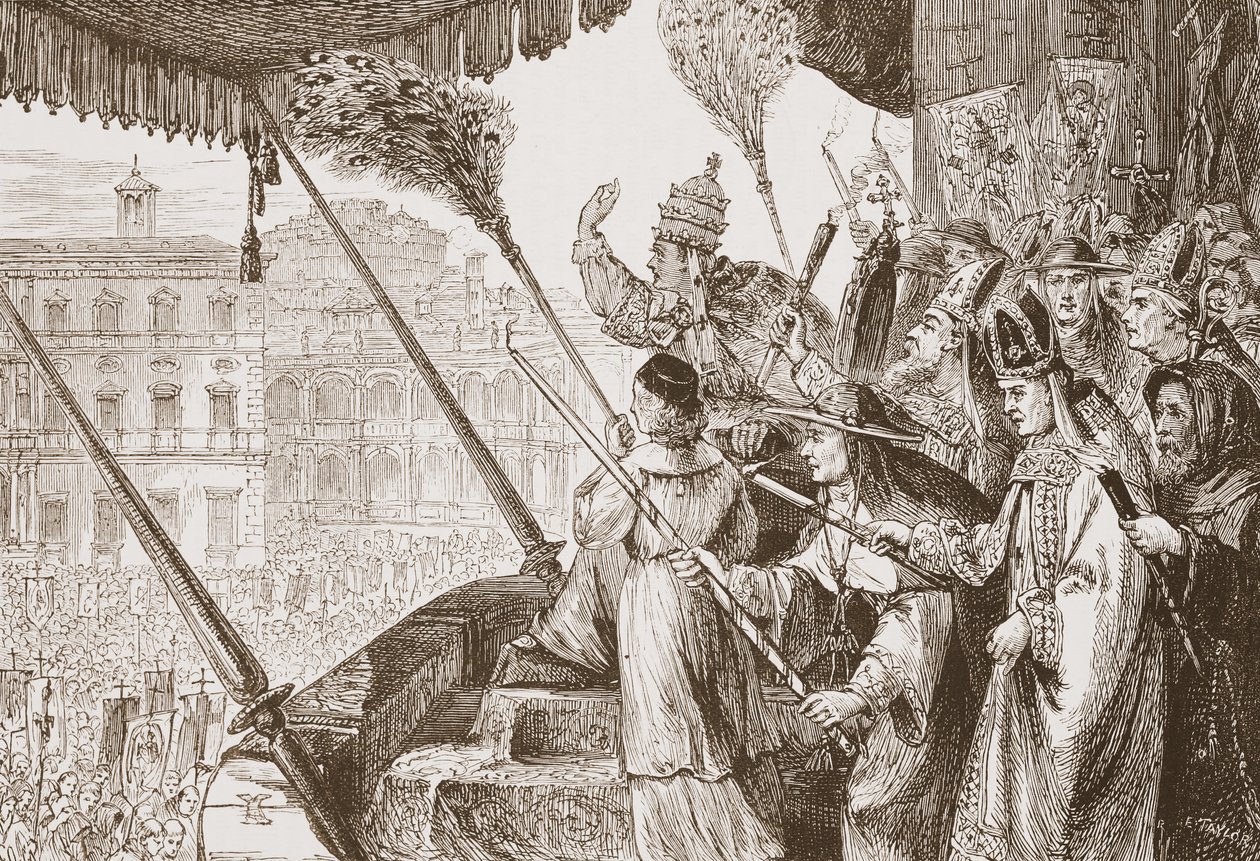 レオXがブルズ・オブ・ザ・ローズ・スティールを発表、ジェームズ・エイトケン・ワイリー（1808-1890）による「プロテスタンティズムの歴史」からの挿絵。 1878 作： 英語学校