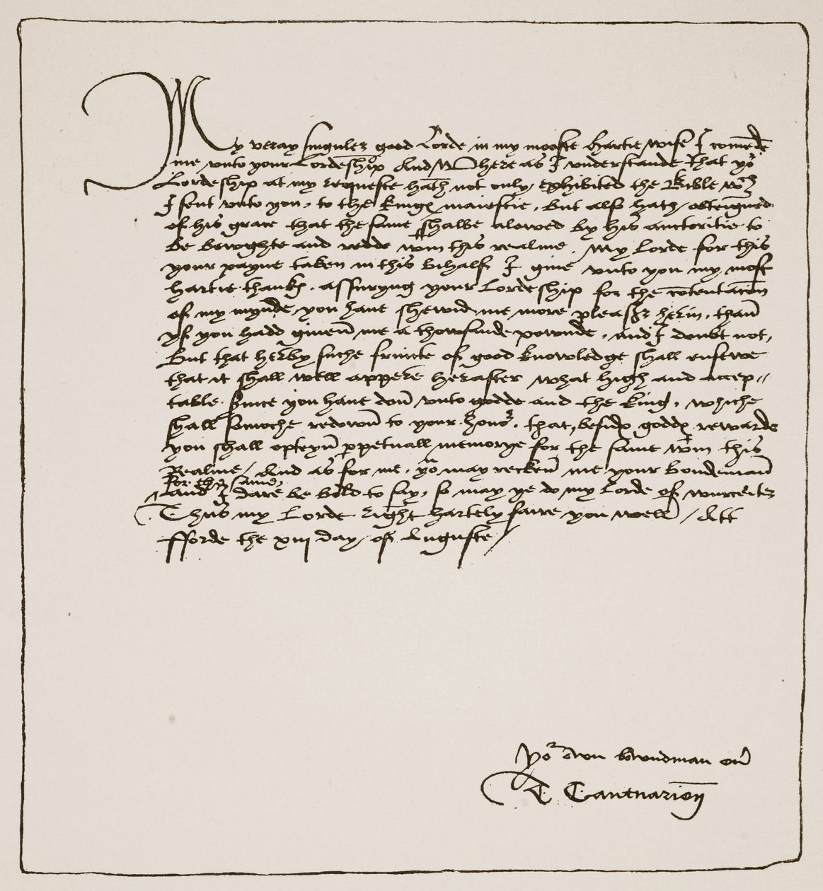 1537年にイギリスの教会からマシューズの英語聖書の王の権威を取得してくれたことに感謝するクランマーからクロムウェルへの手紙：HDM Spence-Jonesによる民衆の歴史、パブ。 c.191 作： 英語学校