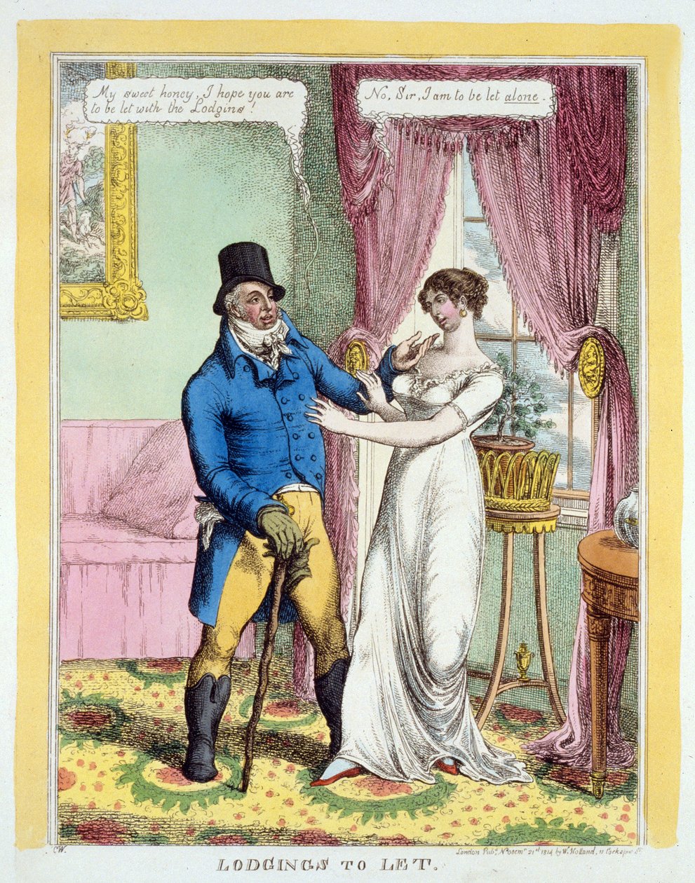 ロッジング・トゥ・レット、パブ。1814年（手彩色彫刻 作： 英語学校