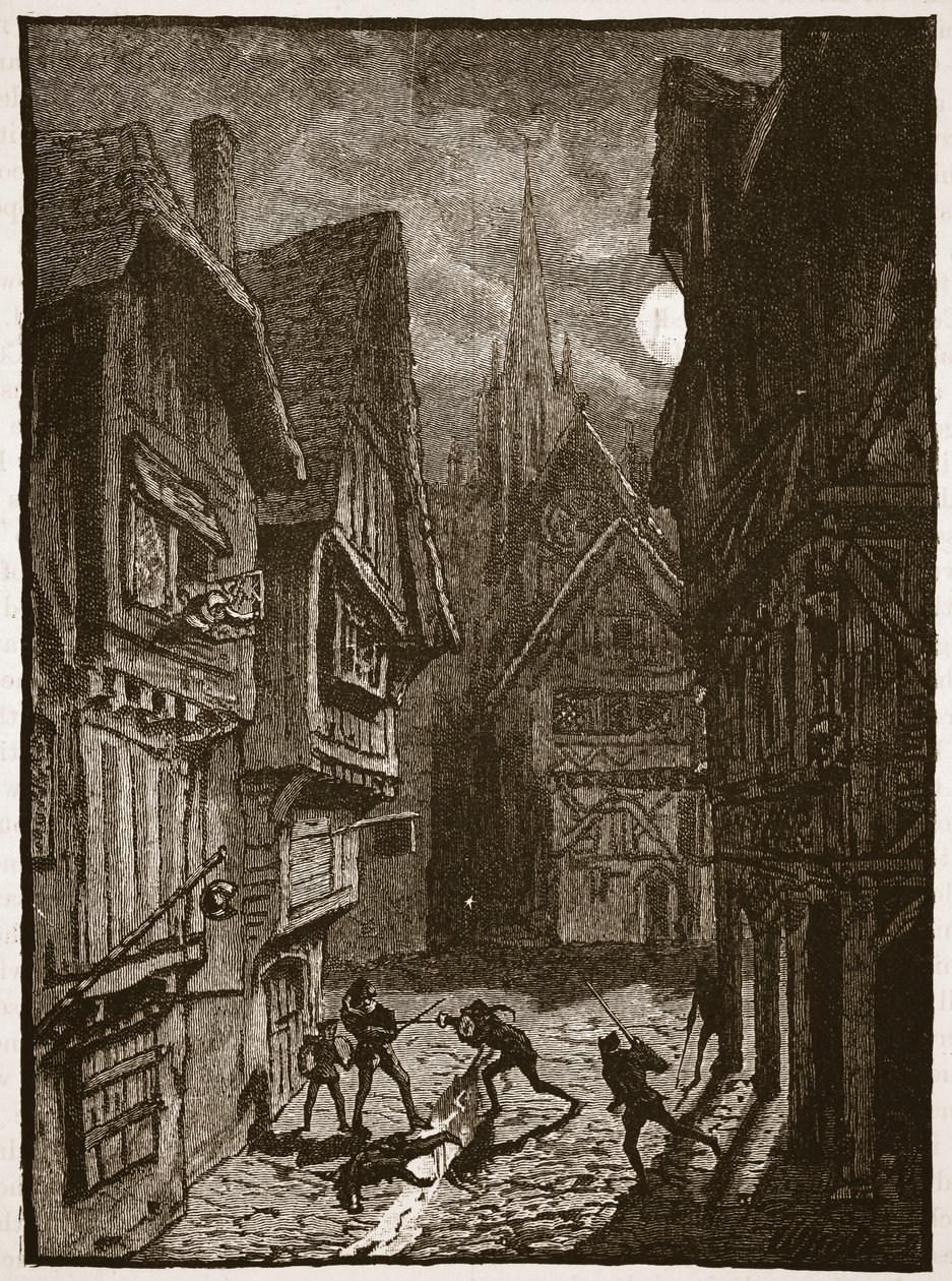グレイ卿と彼の追随者がサウサンプトン伯爵を攻撃している、Cassells Illustrated History of England（sepia photo）のイラスト 作： 英語学校
