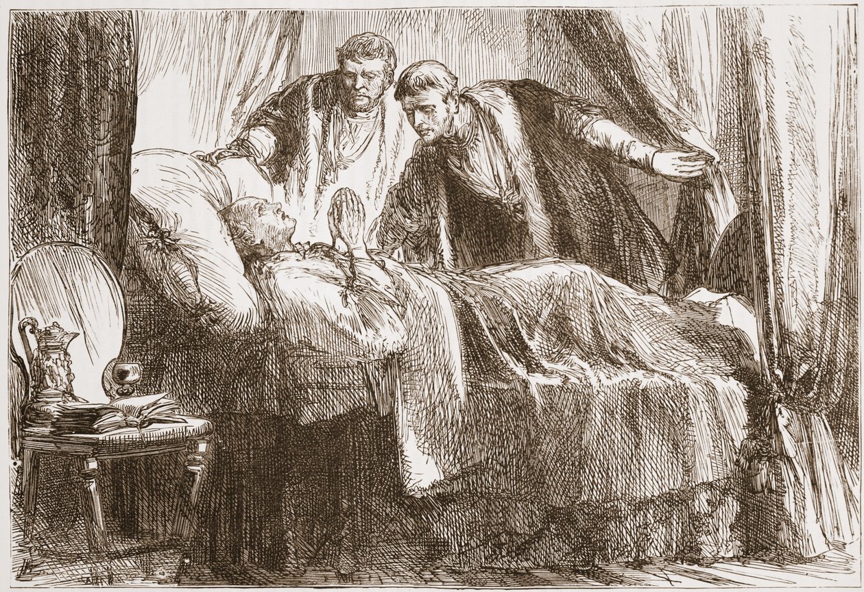 死のベッドにいるルター、ジェームズエイトケンワイリー（1808-1890）によるパブのプロテスタンティズムの歴史のイラスト。 1878 作： 英語学校