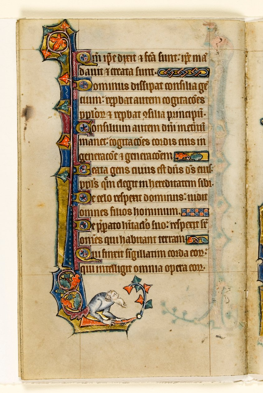 MS 1-2005、Fol。 47v：Macclesfield Psalter、イーストアングリアの使用、1330年頃のグロテスクな周辺装飾 作： 英語学校