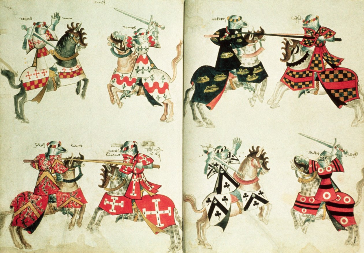 MS Harley 4205 fol.31v-32 Jousting knights showing heraldic emblems (vellum)   1351487   ja       japanese Successfully Translated  Original: A Running Boy. Marcus Holst von Schmidten Translat: A Running Boy. Marcus Holst von Schmidten 1271833 ja japanese  作： 英語学校